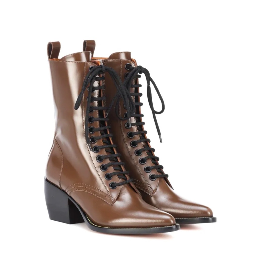 Chloé Rylee Leather Ankle Boots – Cacao Brown – Size 41 EU (US 10)